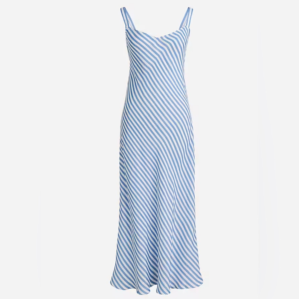 J.Crew Gwyneth V-Neck Midi Slip Dress Blue and White Striped